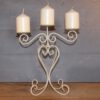 Brocante witte smeedijzeren kandelaar met 3 armen