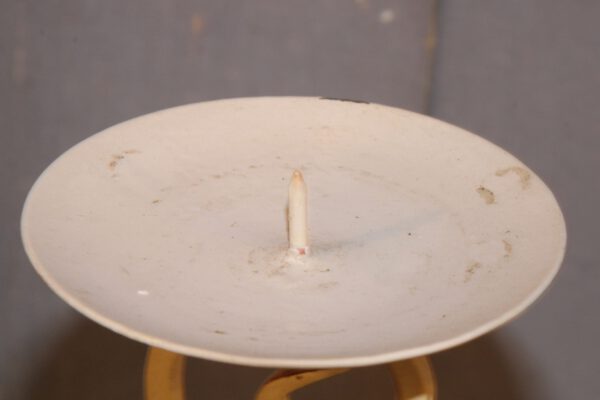 Brocante witte smeedijzeren kandelaar met 3 armen