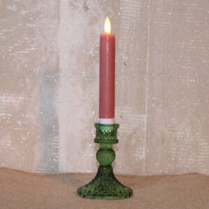 Glazen lichtgroene bewerkte kandelaar