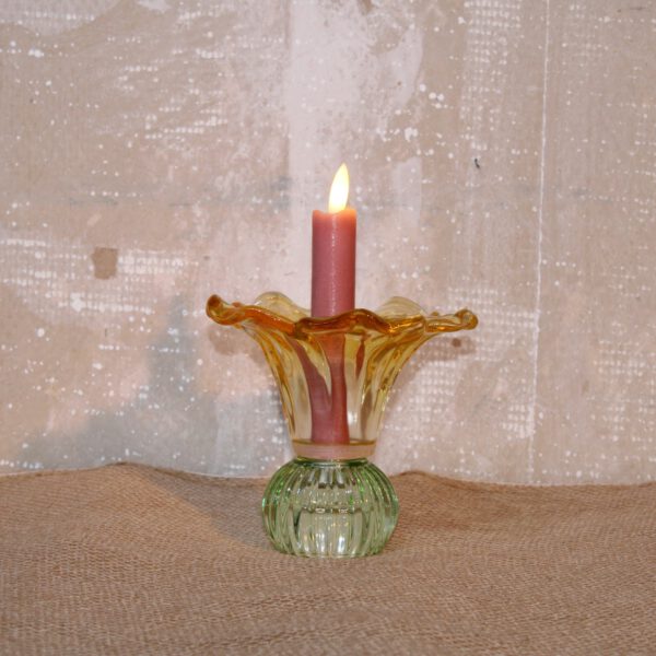 Glazen kaarsen/waxinelicht houder in bloemvorm oranje/groen