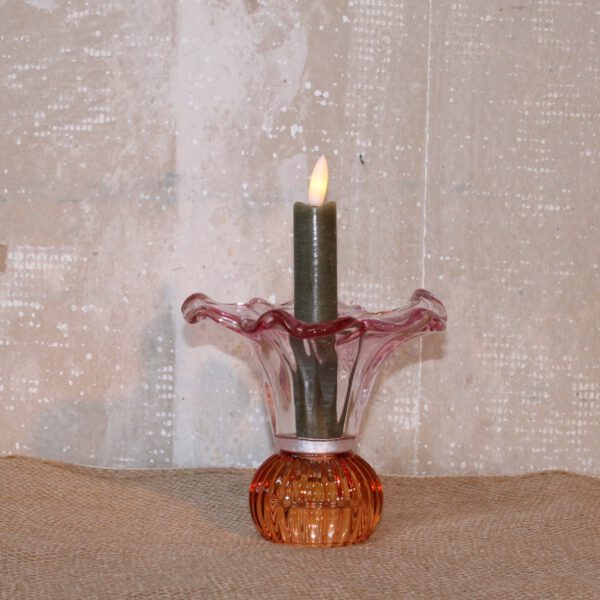 Glazen kaarsen/waxinelicht houder in bloemvorm roze/oranje