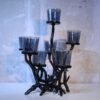 Kandelaar in takvorm van aluminium met 7 windlichten van glas