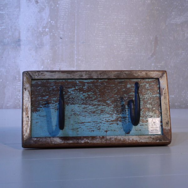 Kapstok van gerecycled teakhout blauw/bruin uit India S