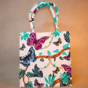 tas duurzaam wit met gekleurde vlinders bohemian franse brocante