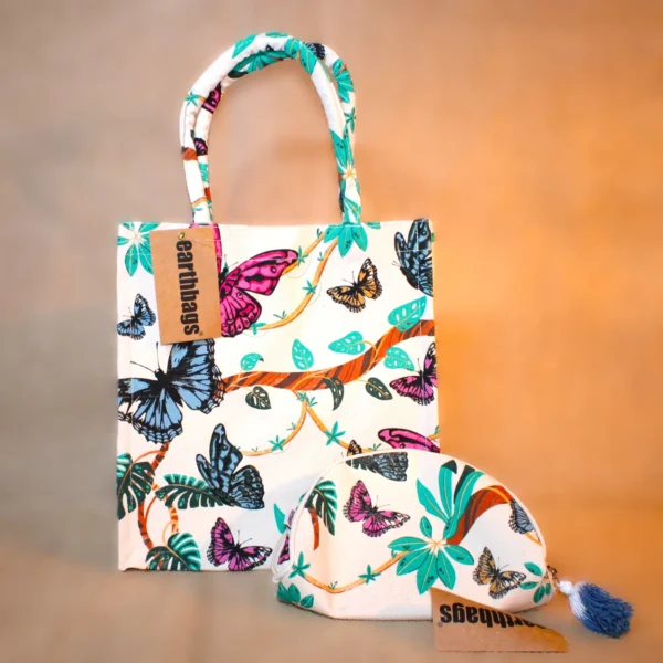 Duurzame tas met kleurrijke vlinderopdruk