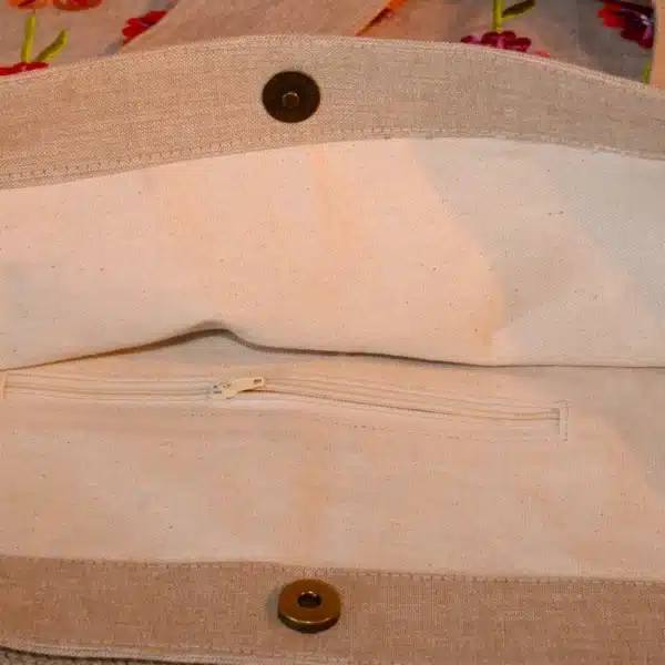 Shopper tas ecru met kleurrijke geborduurde bloemen