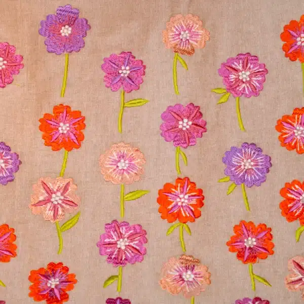 Shopper tas ecru met kleurrijke geborduurde bloemen