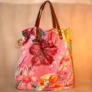 tas shopper velours roze kleurrijk franse brocante bohemian