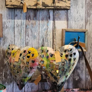 harten dubbel metalen windlicht in de vorm van een kleurrijk hart